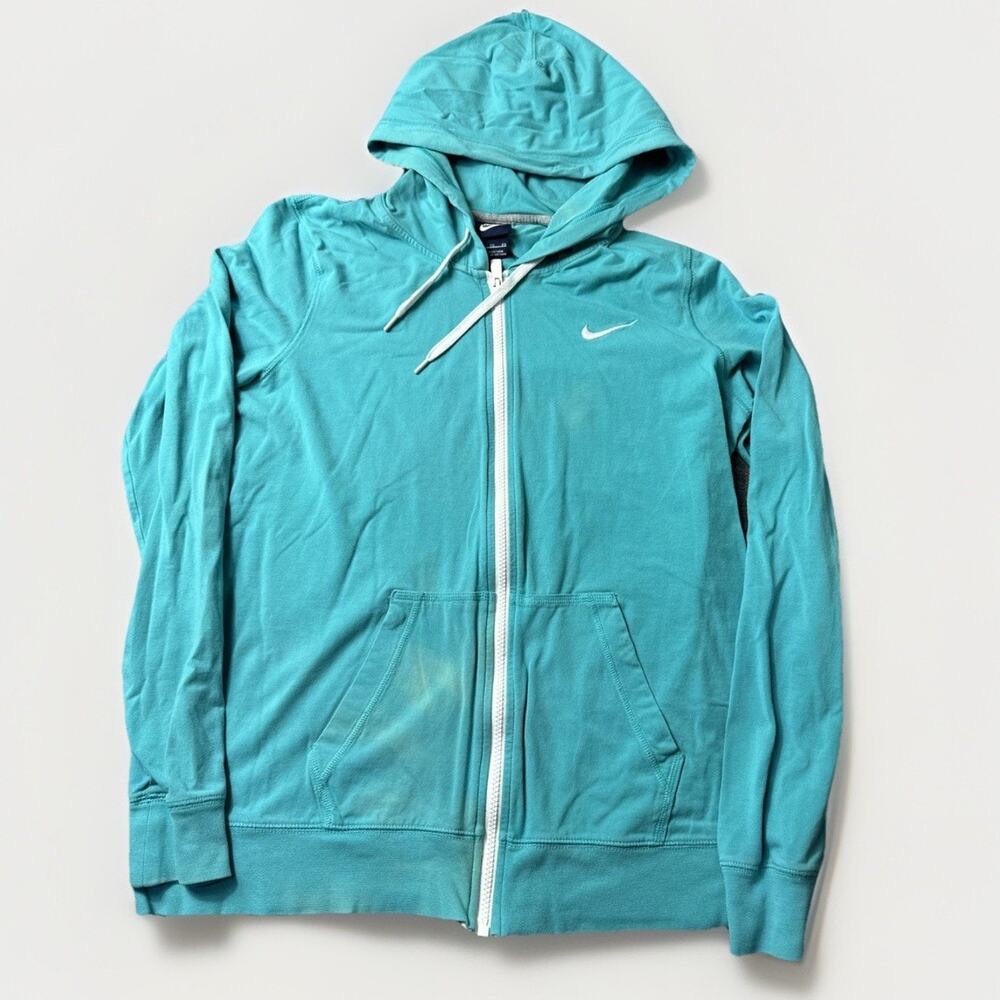 Vintage 80s Style Nike Blue Tag Teal Full Zip Hoodie Jacket Size XL Retro Y2K